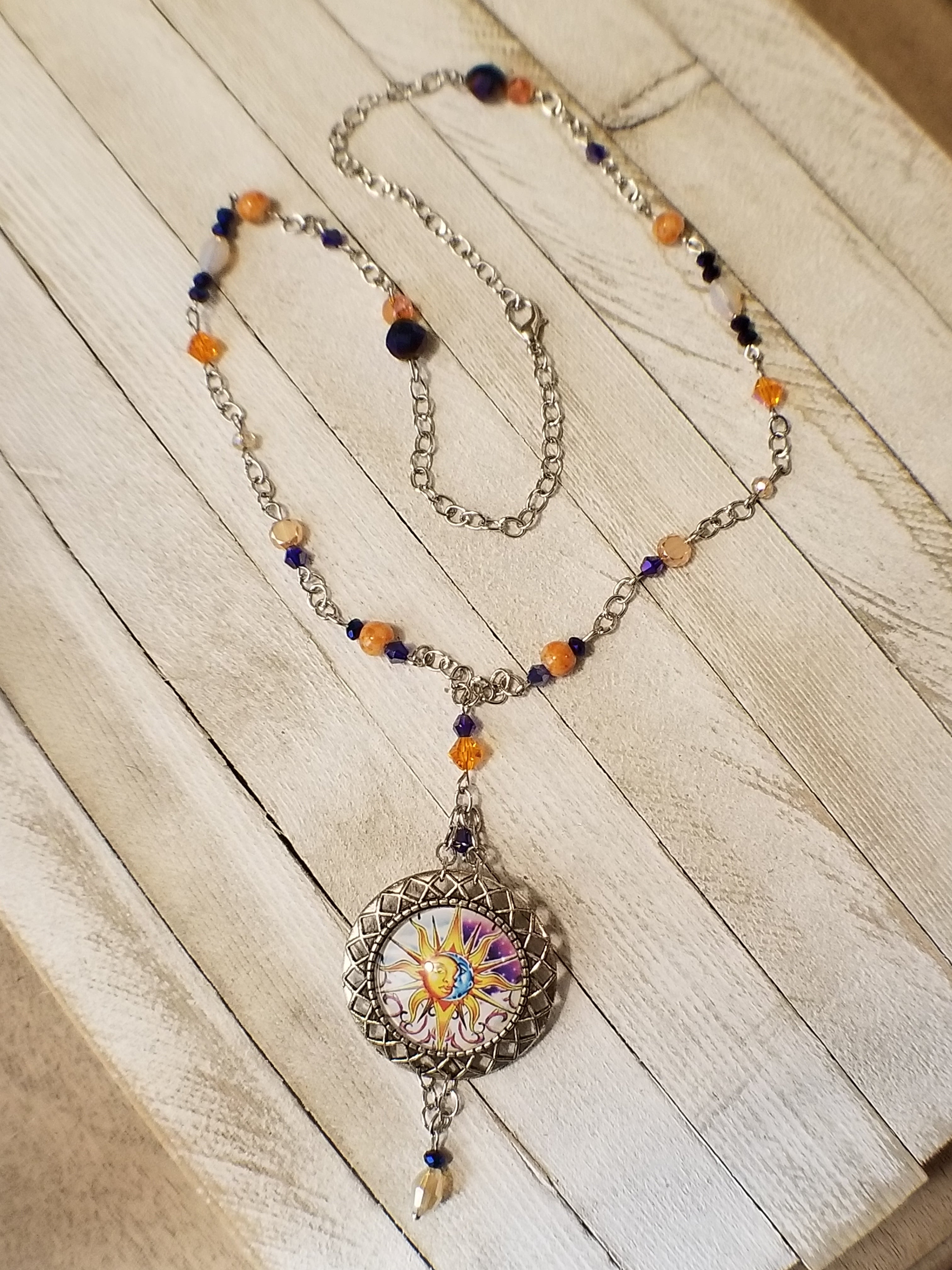 Elements Sun and Crescent Moon Cameo Necklace