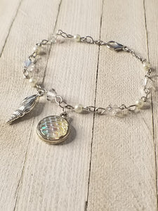 Aurora Mermaid Scale and Conch Shell Charm Bracelet