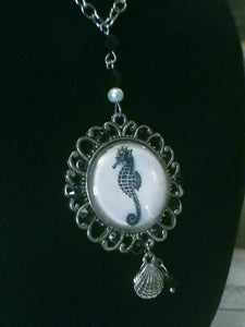 Vintage Sea Horse Cameo Necklace