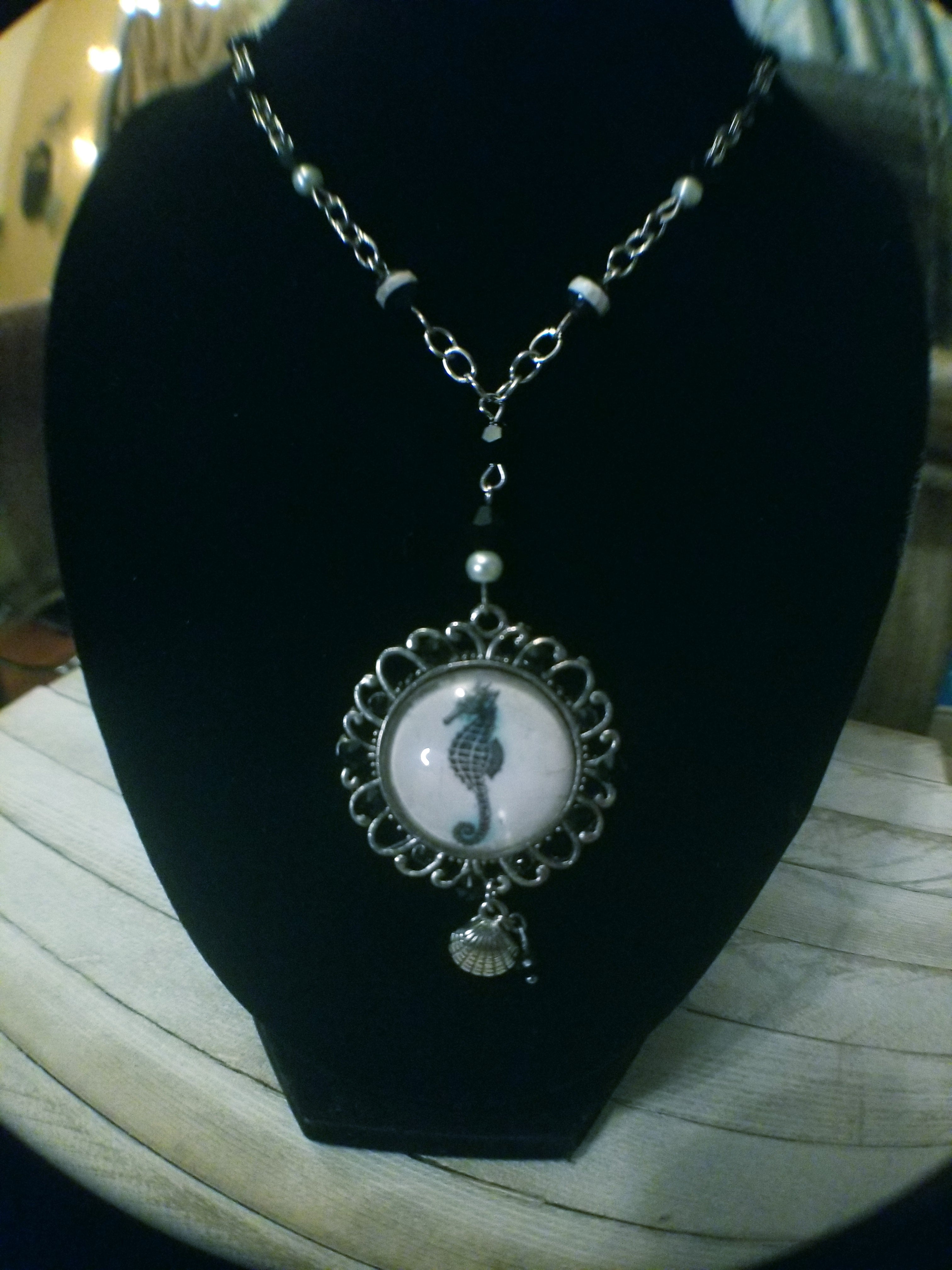 Vintage Sea Horse Cameo Necklace