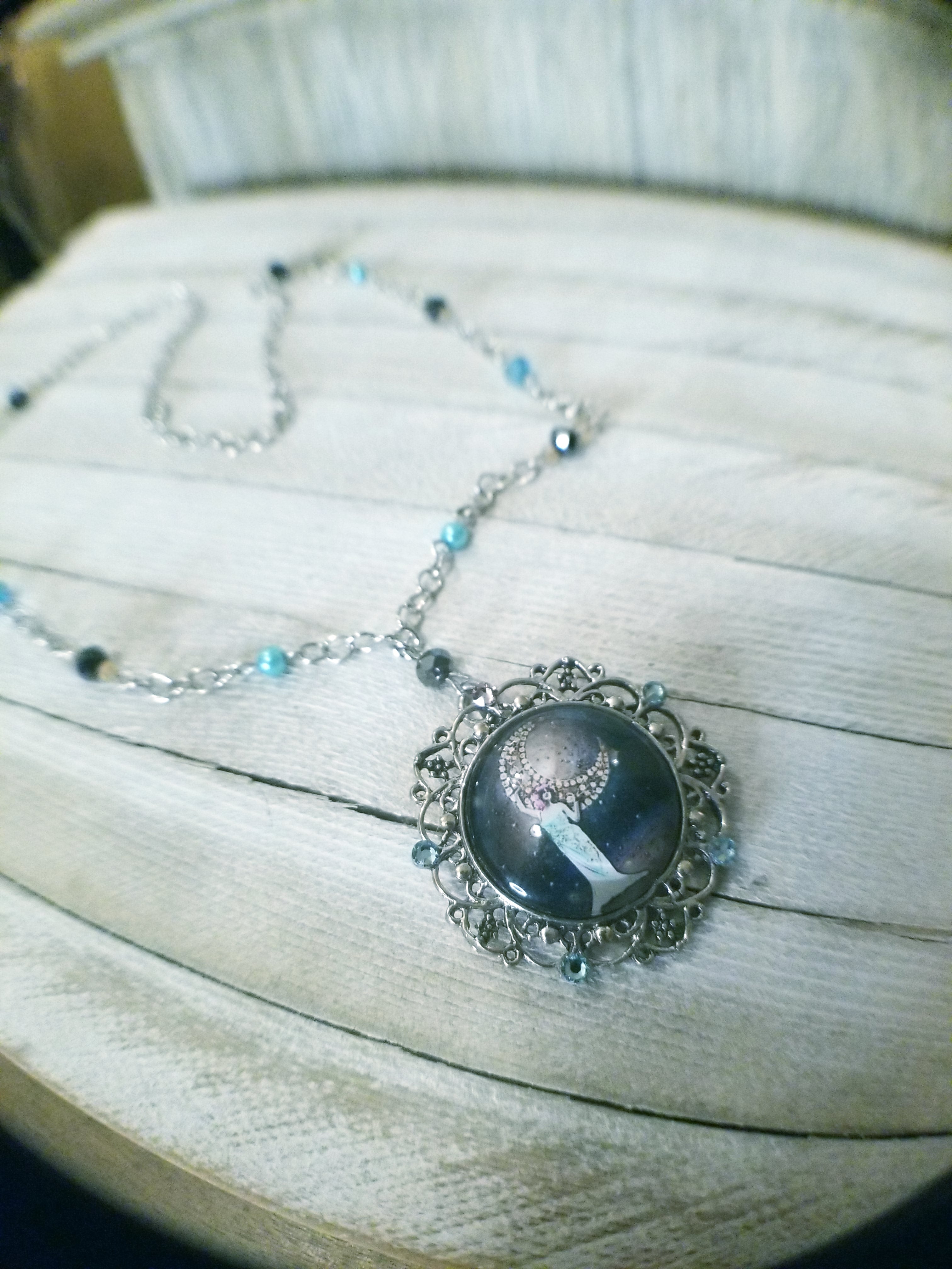 Crystal Moon Cameo Necklace