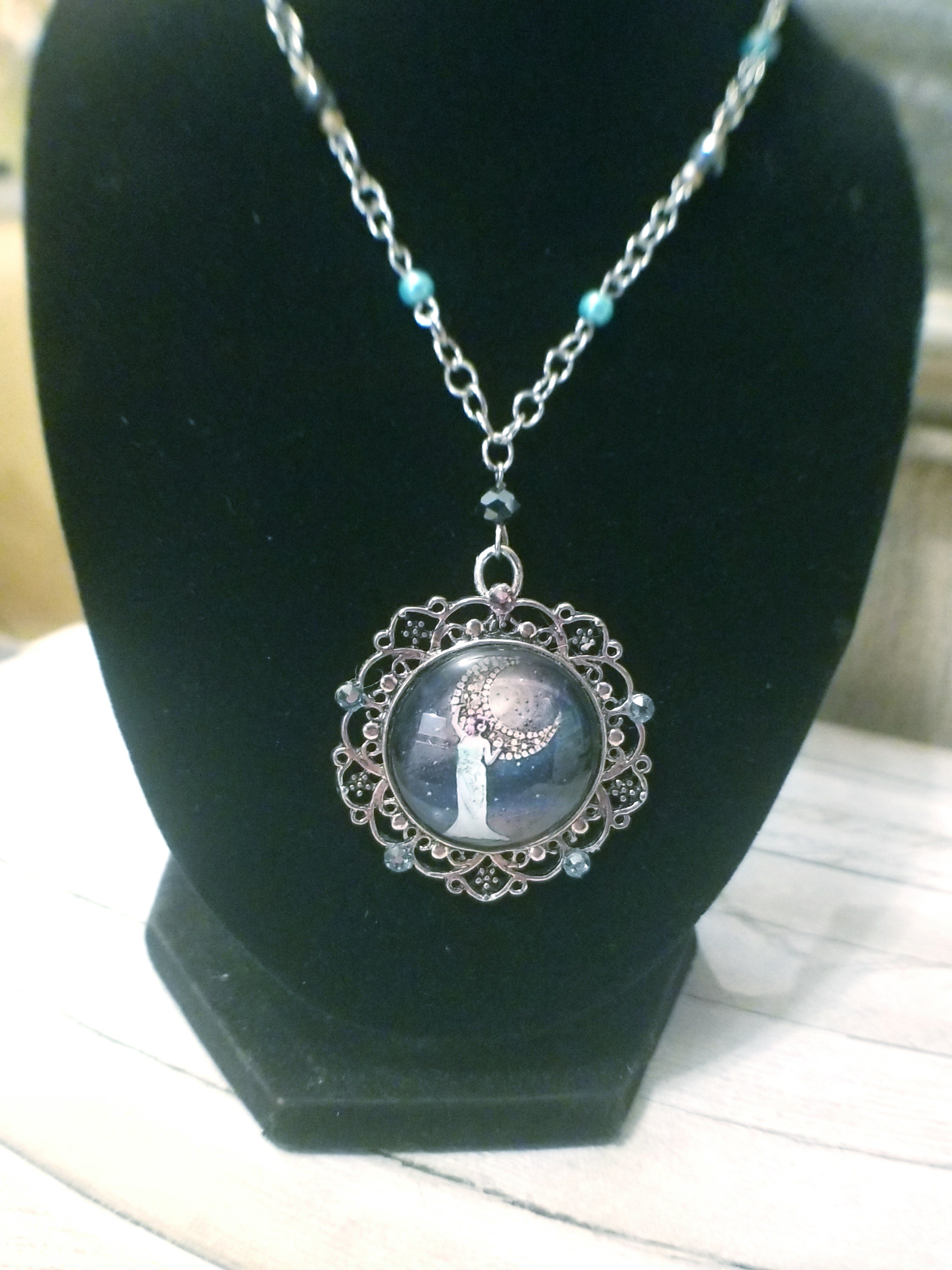 Crystal Moon Cameo Necklace