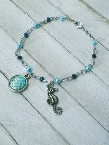 Blue Mermaid Scale and Seahorse Charm Bracelet