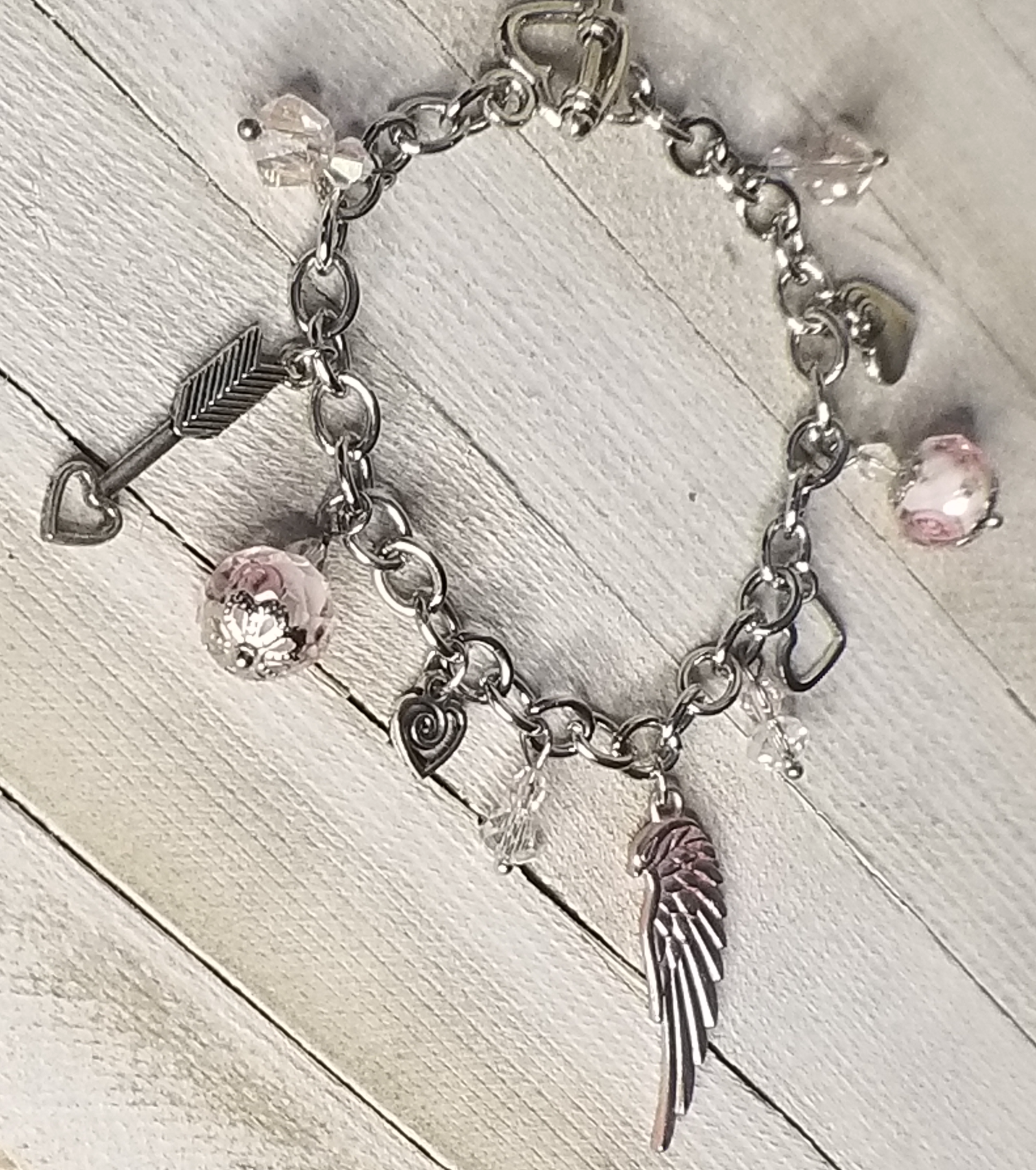 Pink Angel Wing Charm Bracelet