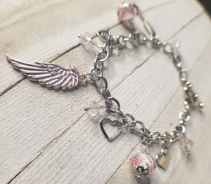 Pink Angel Wing Charm Bracelet