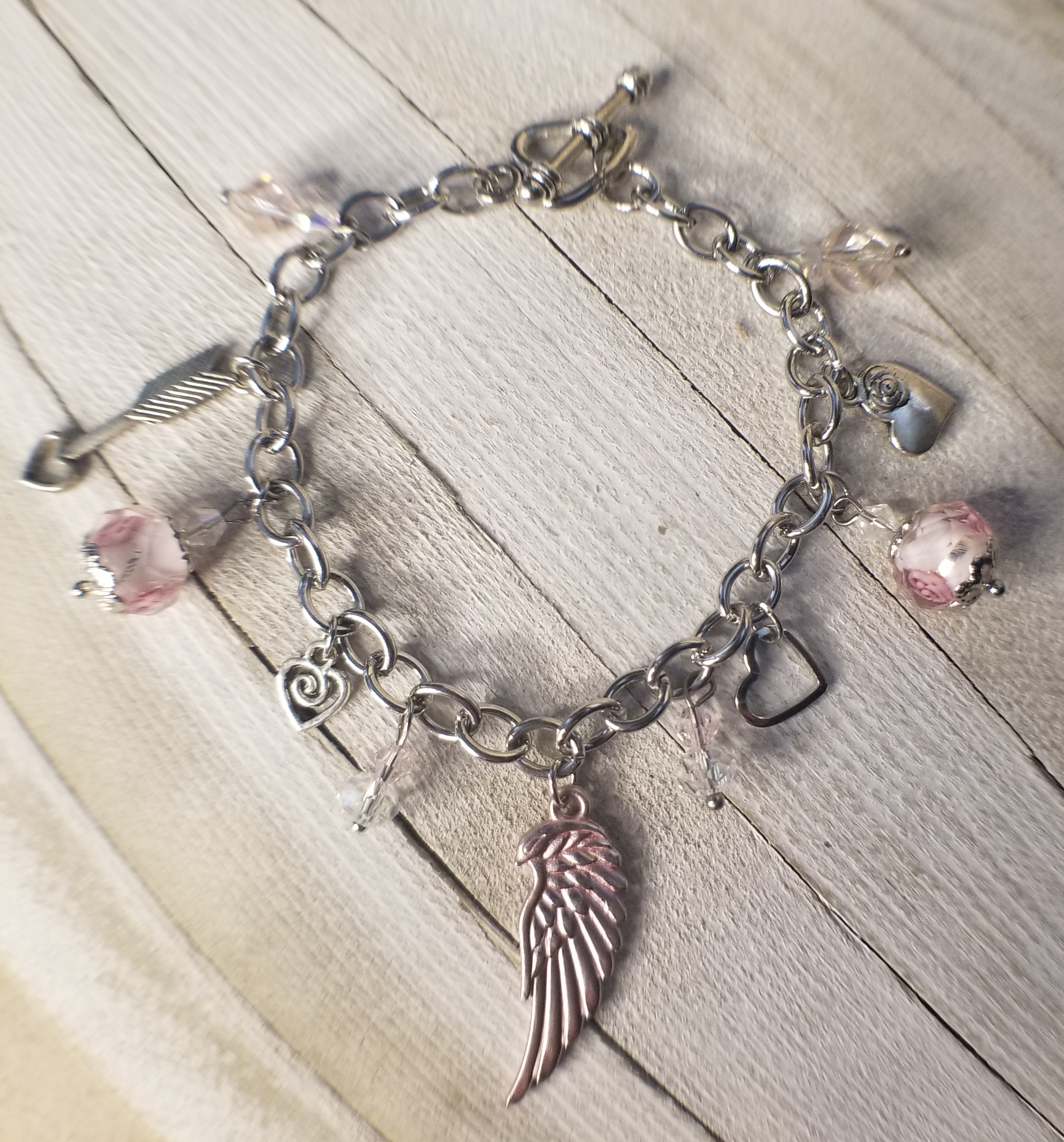 Pink Angel Wing Charm Bracelet