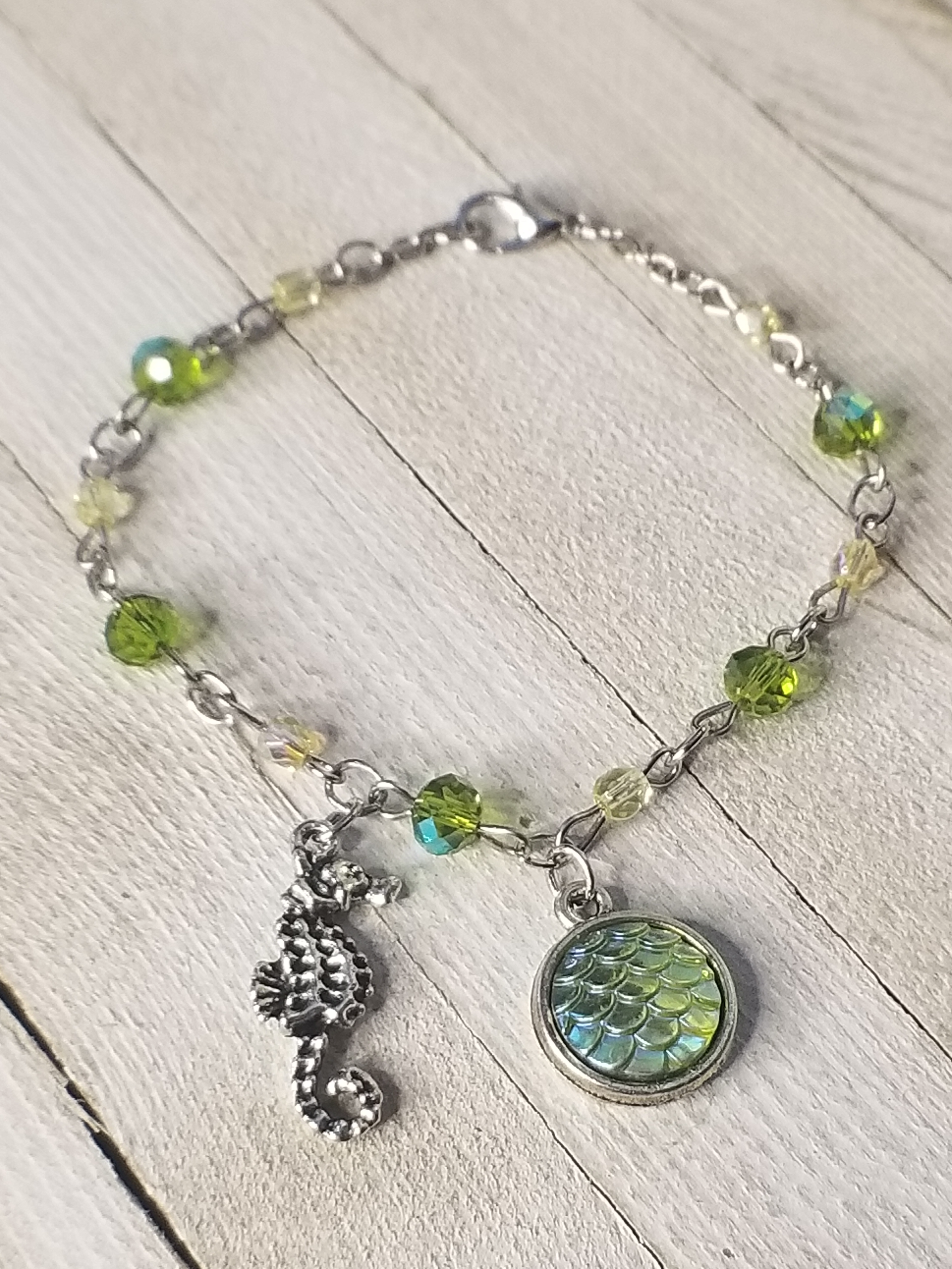 Mermaid Scale and Seahorse Charm Bracelet